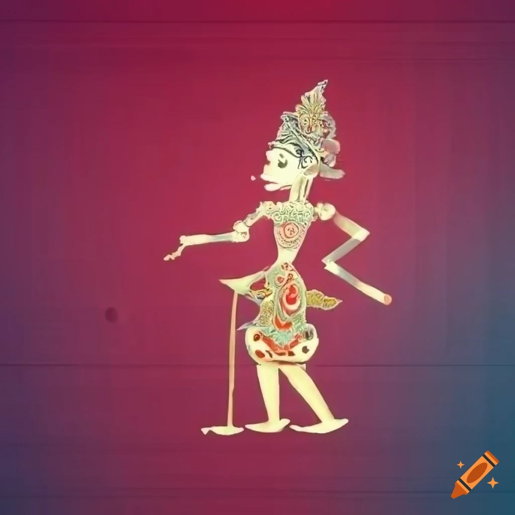 Shadow puppets theater with oriental characters on a blue and crimson background