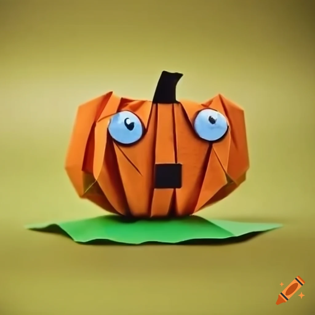 Kawaii pumpkin origami paper figure with eyes