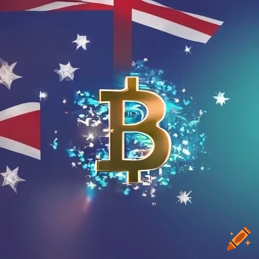 Australian flag with Bitcoin symbols as stars in 8k resolution