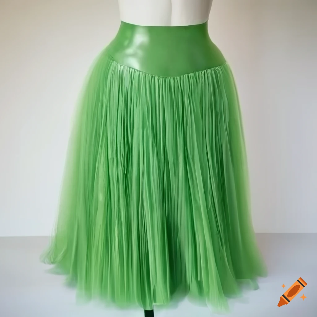 Sparkling light green grass skirt on a curvy mannequin torso