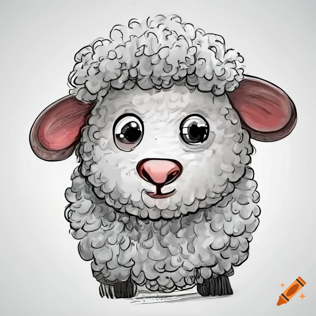Smiling cartoon sheep on white background