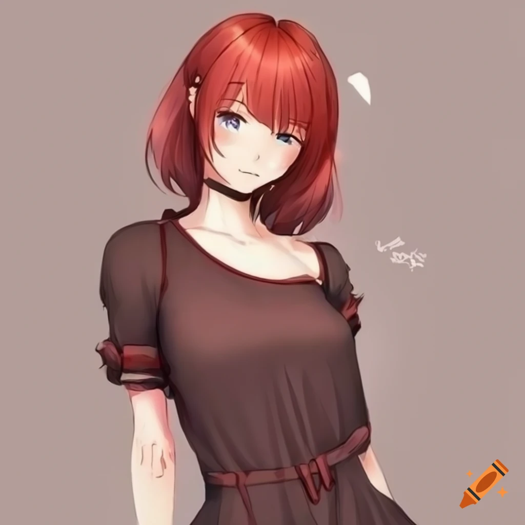 Beautiful anime girl with short red hair