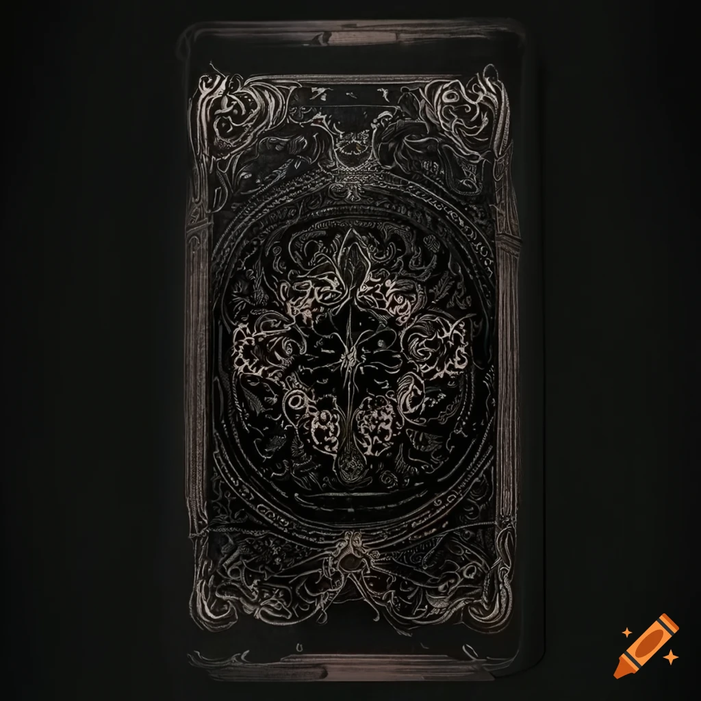 Tarot card back design with dark and ornamental black void