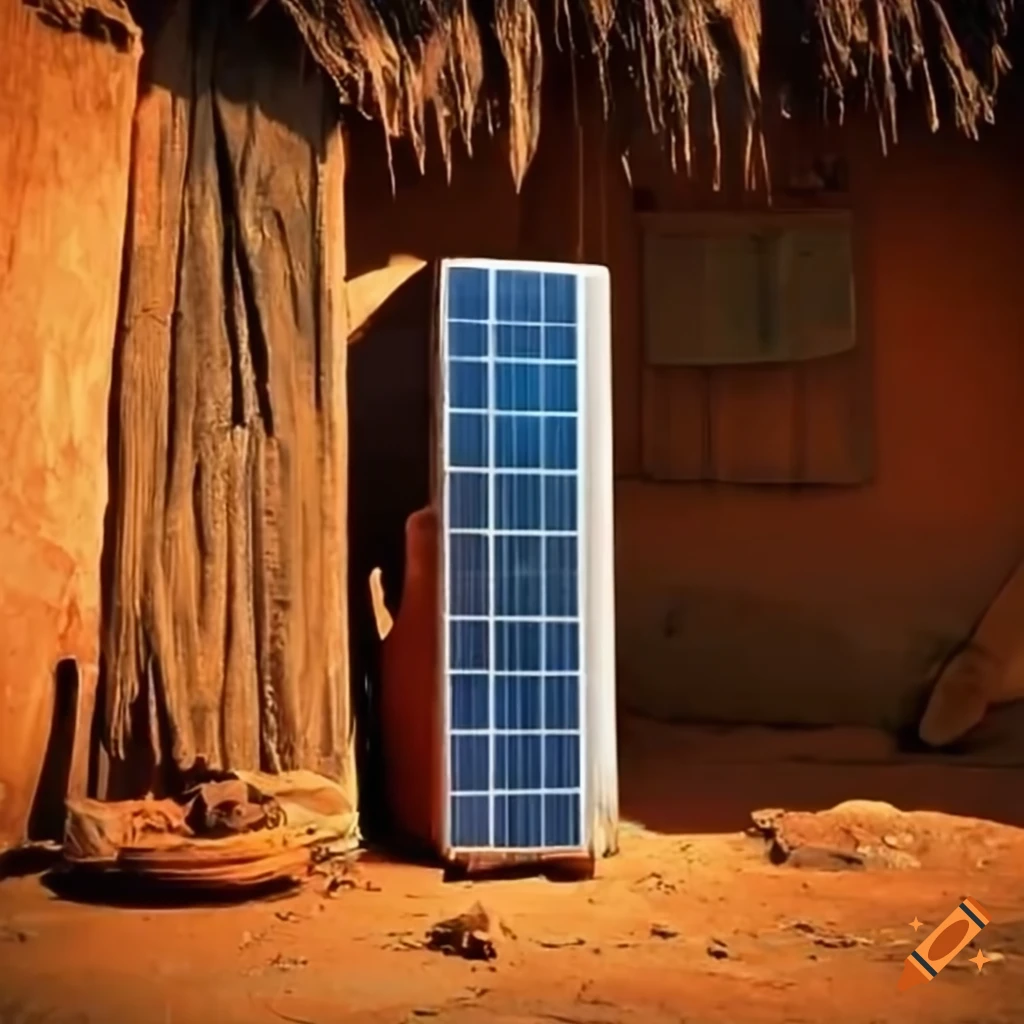 Solar powered refrigerator in an African village