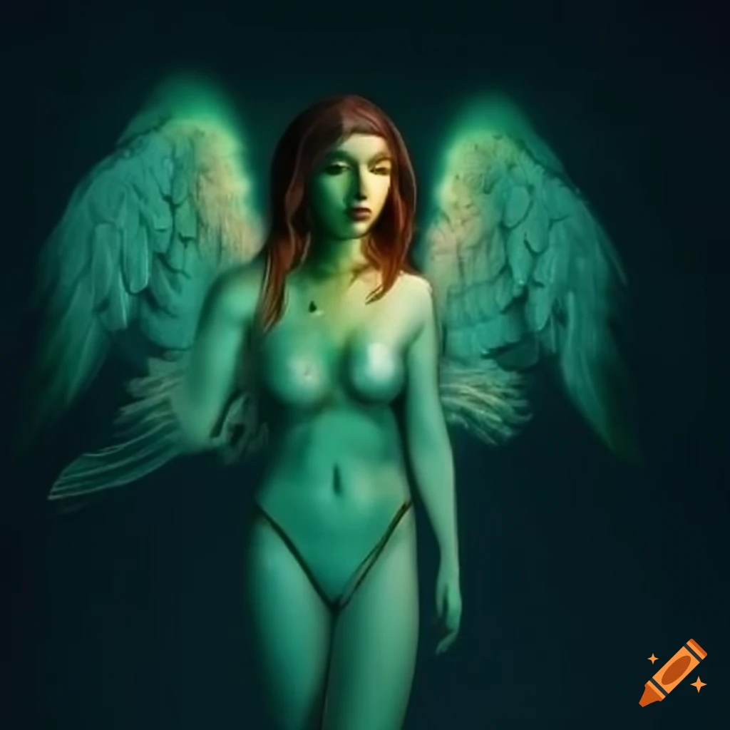 Angel with green wings and halo