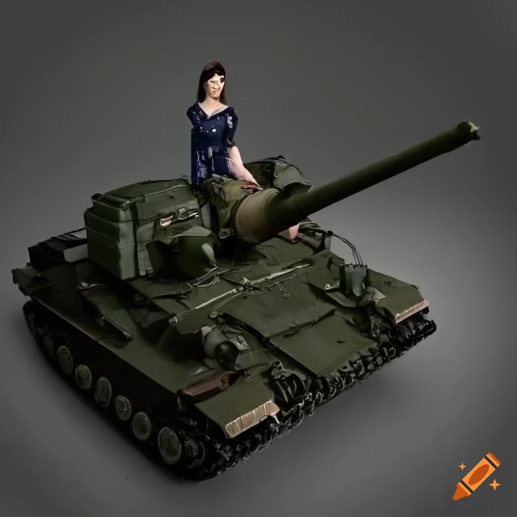 Barbara-Kimberly Cannon standing confidently next to a tank in military uniform