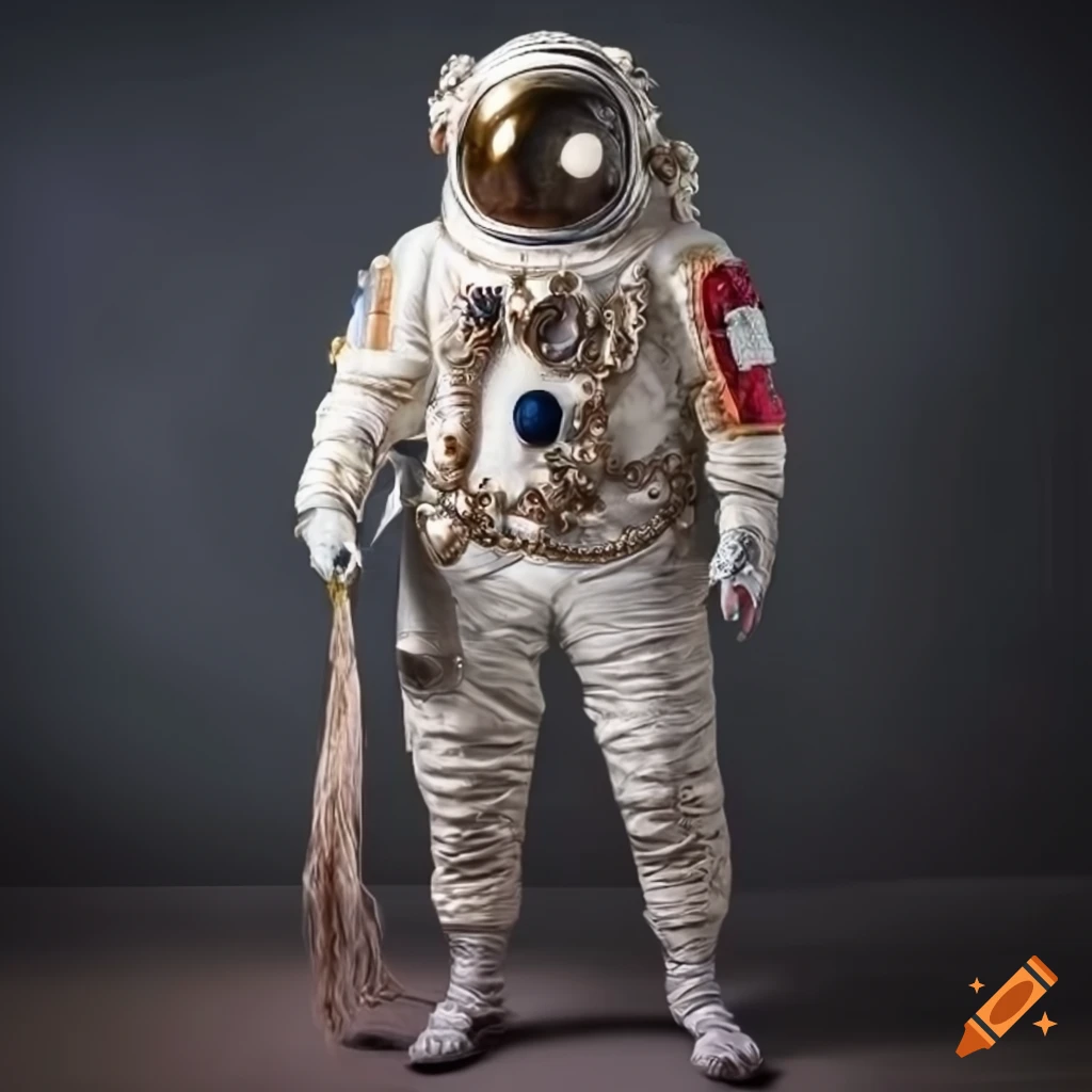 Intricate baroque astronaut in rococo style with a powdered wig