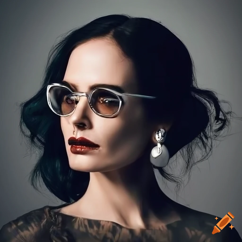 Portrait of a fashionable woman with black wavy hair and stylish ...