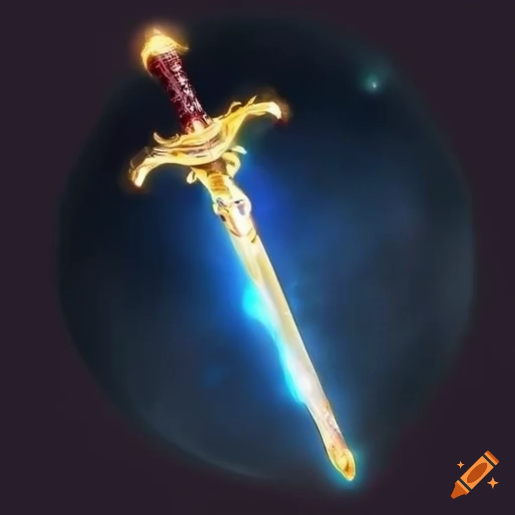 Magical fantasy sword with light and a luminous sphere at the hilt