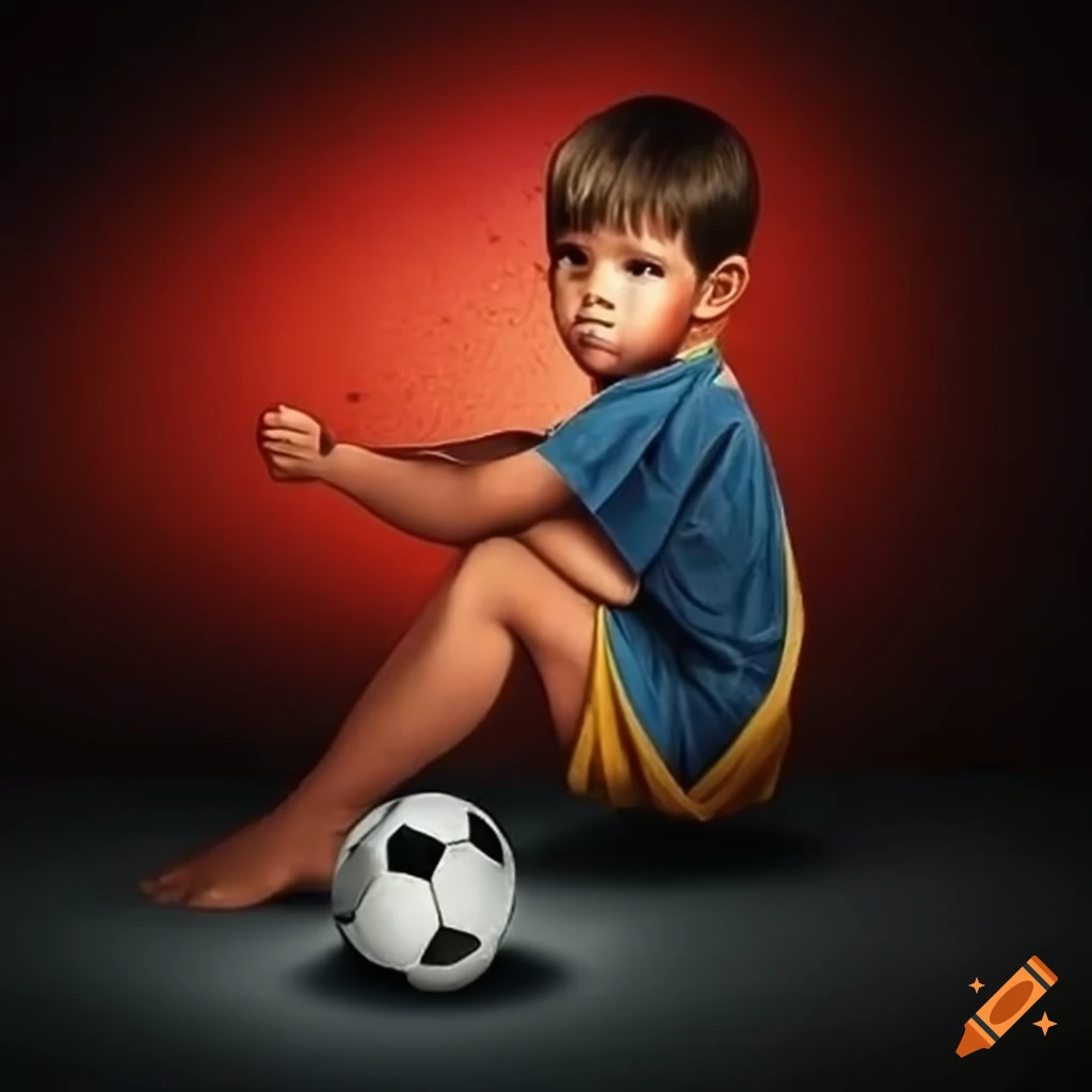 Niño pobre con una pelota de fútbol