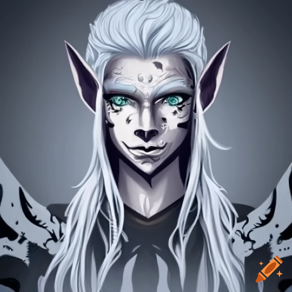 Intricately detailed painting of a wise male elf with pale blue skin