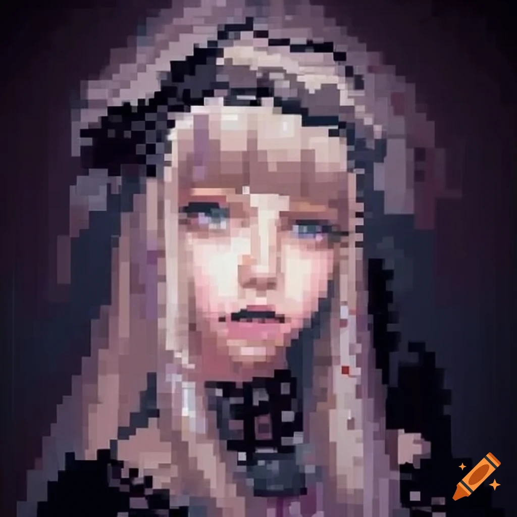 Pixelart oil painting closeup portrait of a gothic lolita in the street