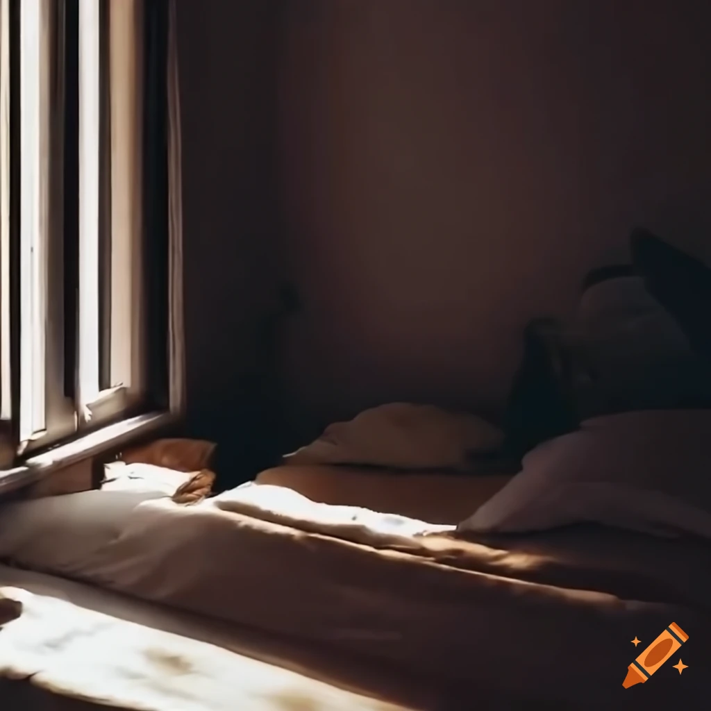Morning sunlight entering modern bedroom with white walls and tiles