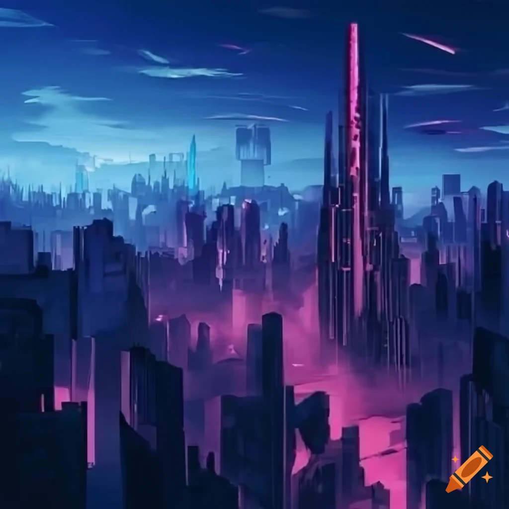 Future cityscape at dusk