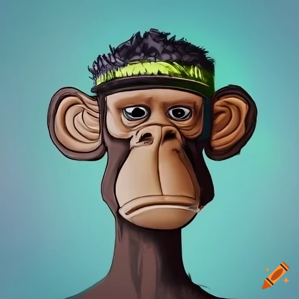 Stylish bored ape sipping iced coffee and brainstorming NFT collection ideas