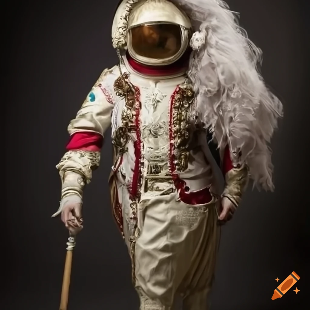 Intricate baroque astronaut in rococo style with a powdered wig