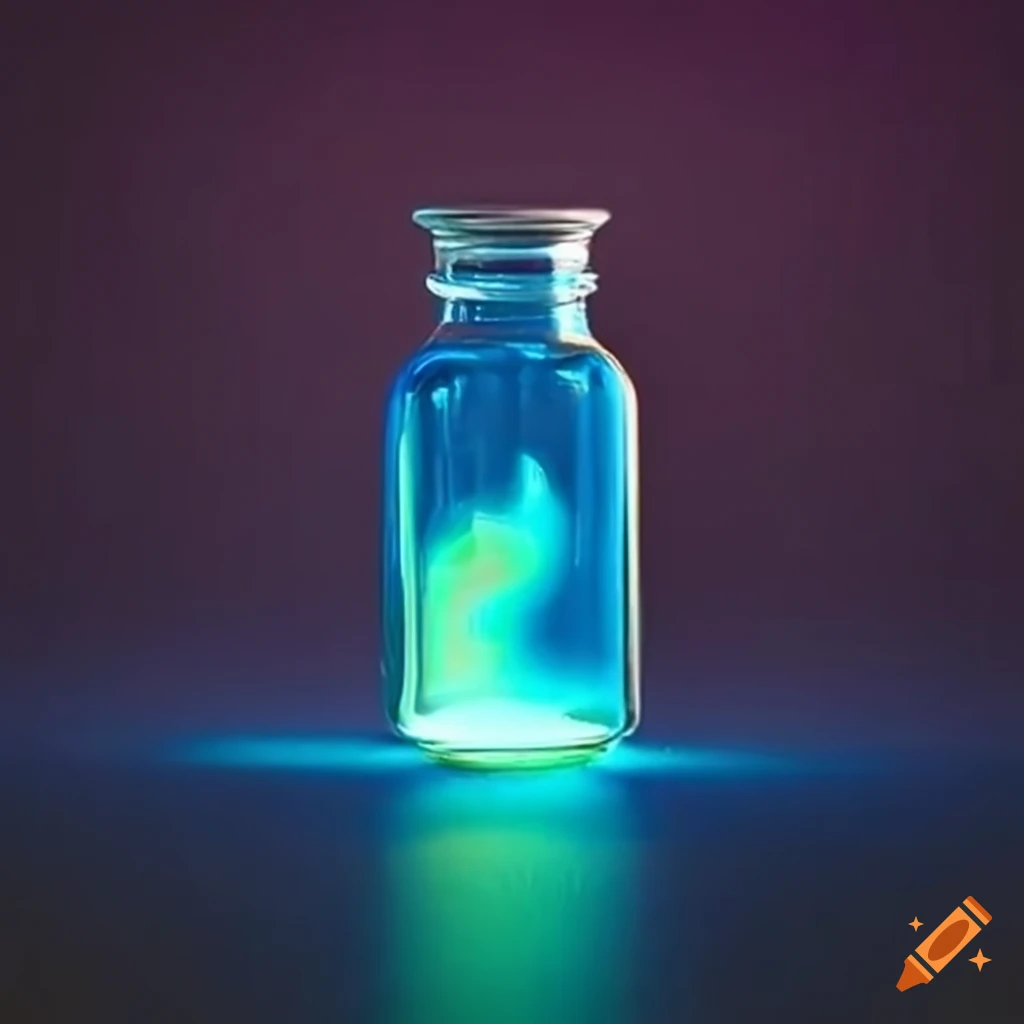 Transparent vial with fluorescent blue liquid inside on Craiyon