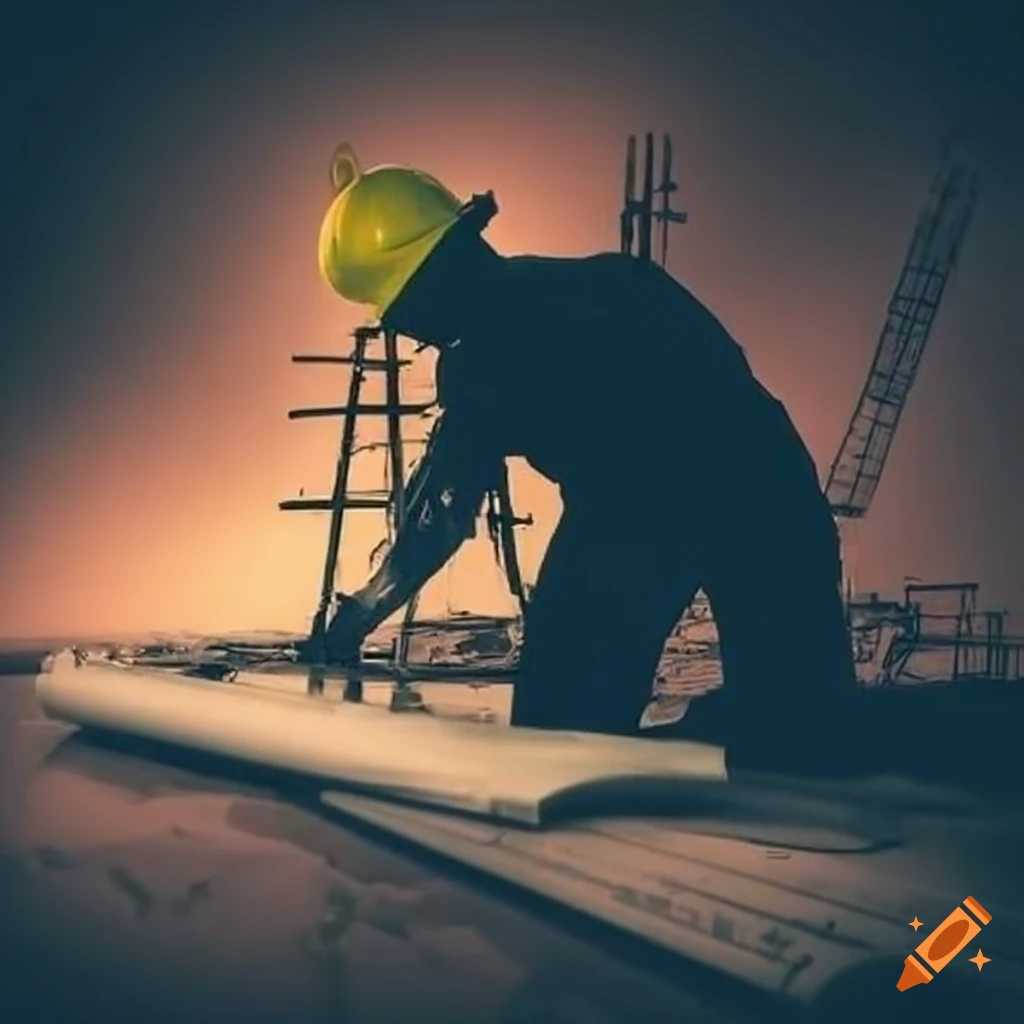 Construction workers with blueprints at a site before foundation is poured
