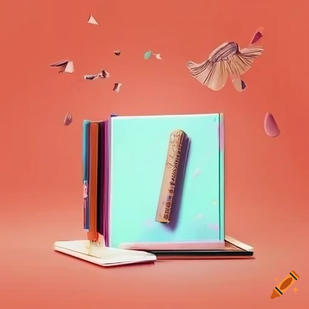 Text as the center of a notebook sale advertisement, dreamlike