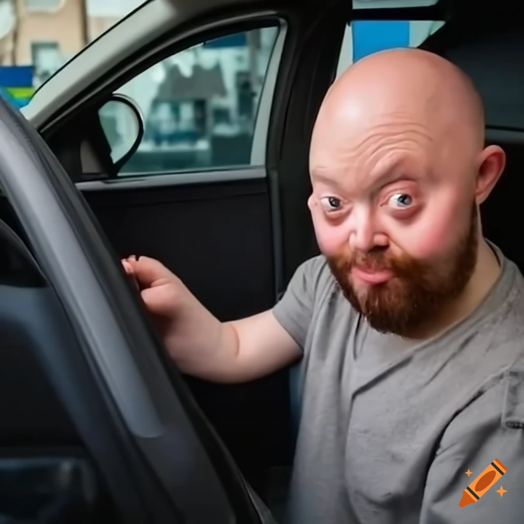 Man with down syndrome in an electric car on Craiyon