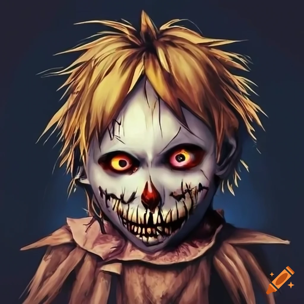 Scarecrow facing an evil boy
