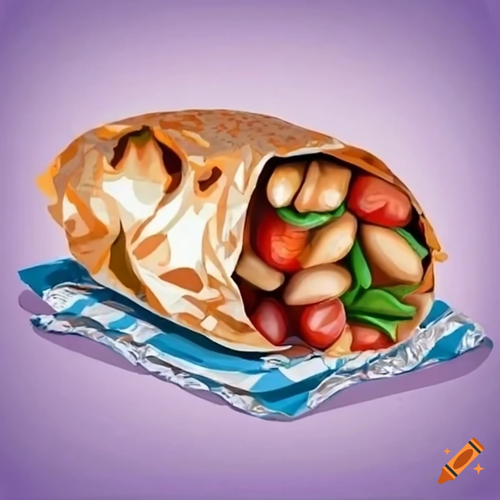Burrito wrapped in foil on a napkin