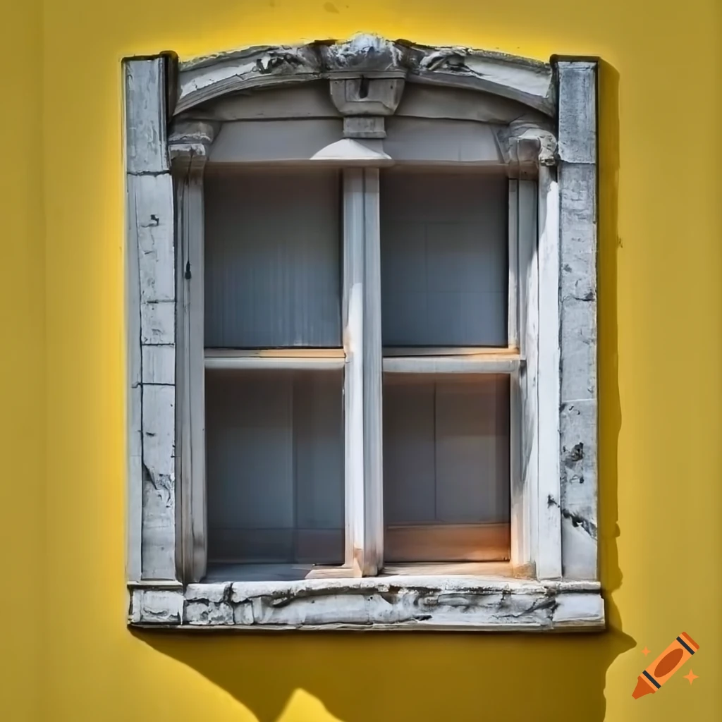 Modern wooden window on yellow and white Italian facade at Lago Maggiore