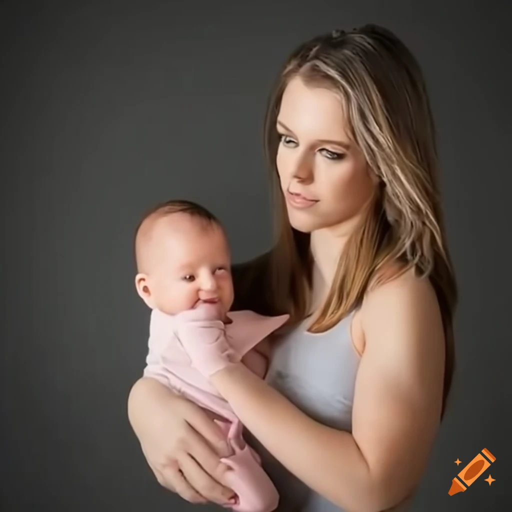 Mother and baby looking ahead with a protective arm
