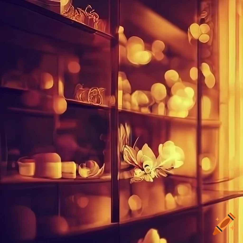 Shelves with fading flowers in a laboratory setting