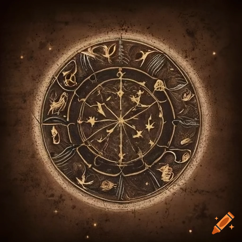 Zodiac constellations on vintage brown paper