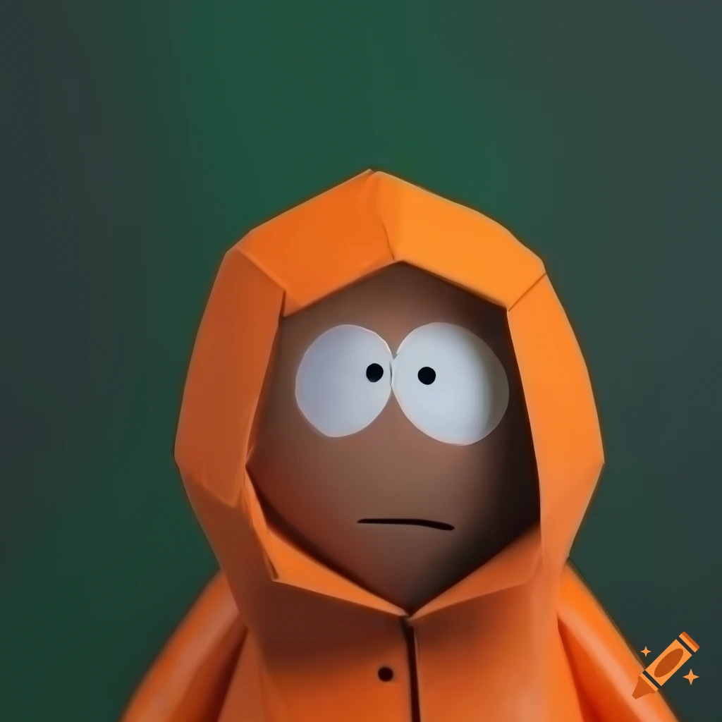 Creative origami art of Kenny McCormick from South Park on a colorful wood background