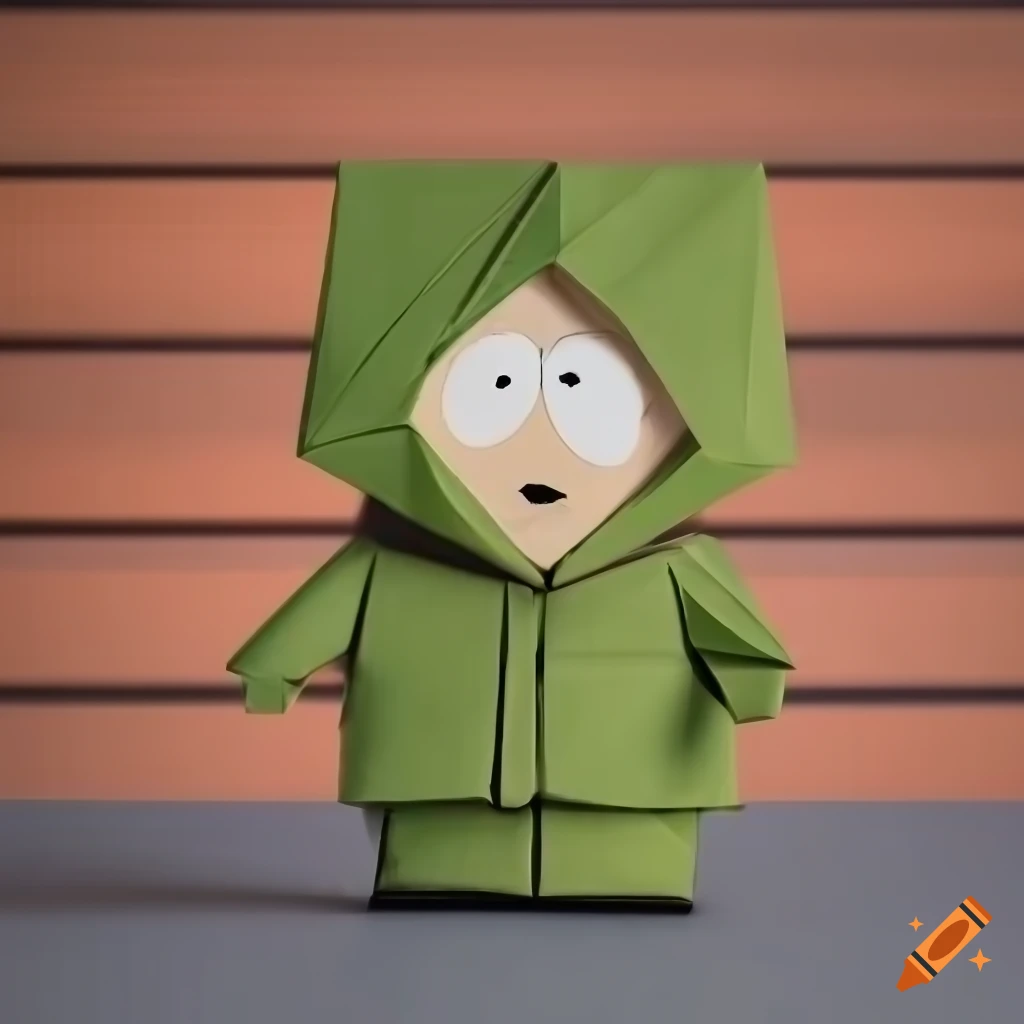 Origami high poly Kenny McCormick from South Park on wood matte background