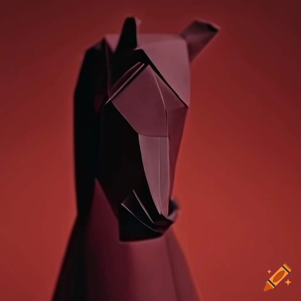 Origami high poly Straight Egyptian Arabian horse made of black paper