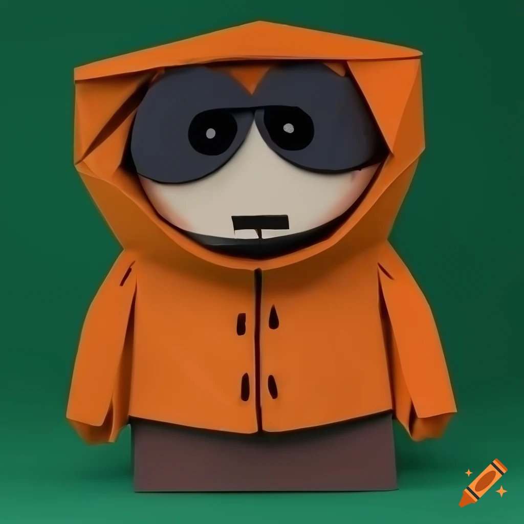 Origami high poly art of Kenny McCormick from South Park on a wood matte background