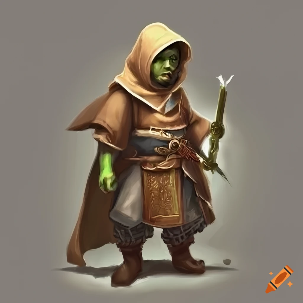 Male lightfoot halfling monk with a green glowing sword
