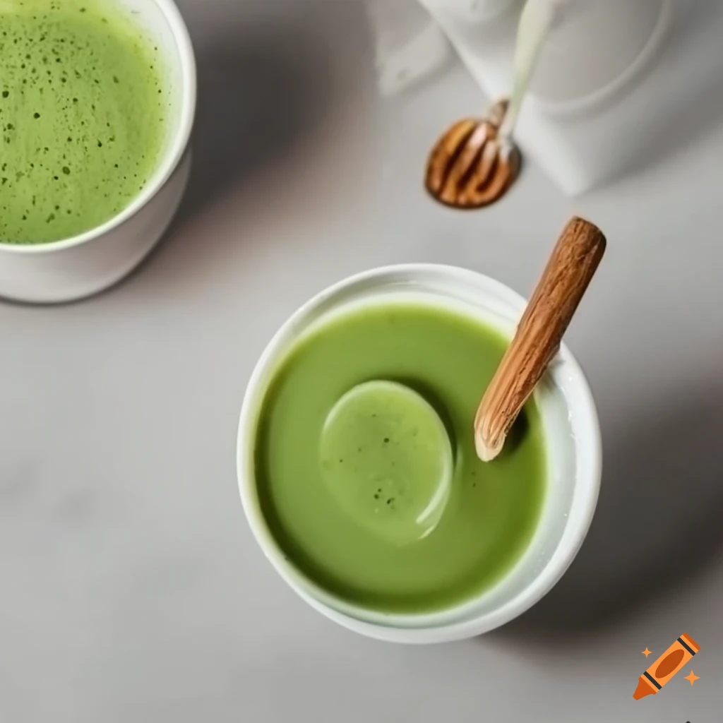 Matcha tea smoothie with almond milk, banana, and honey in glasses on