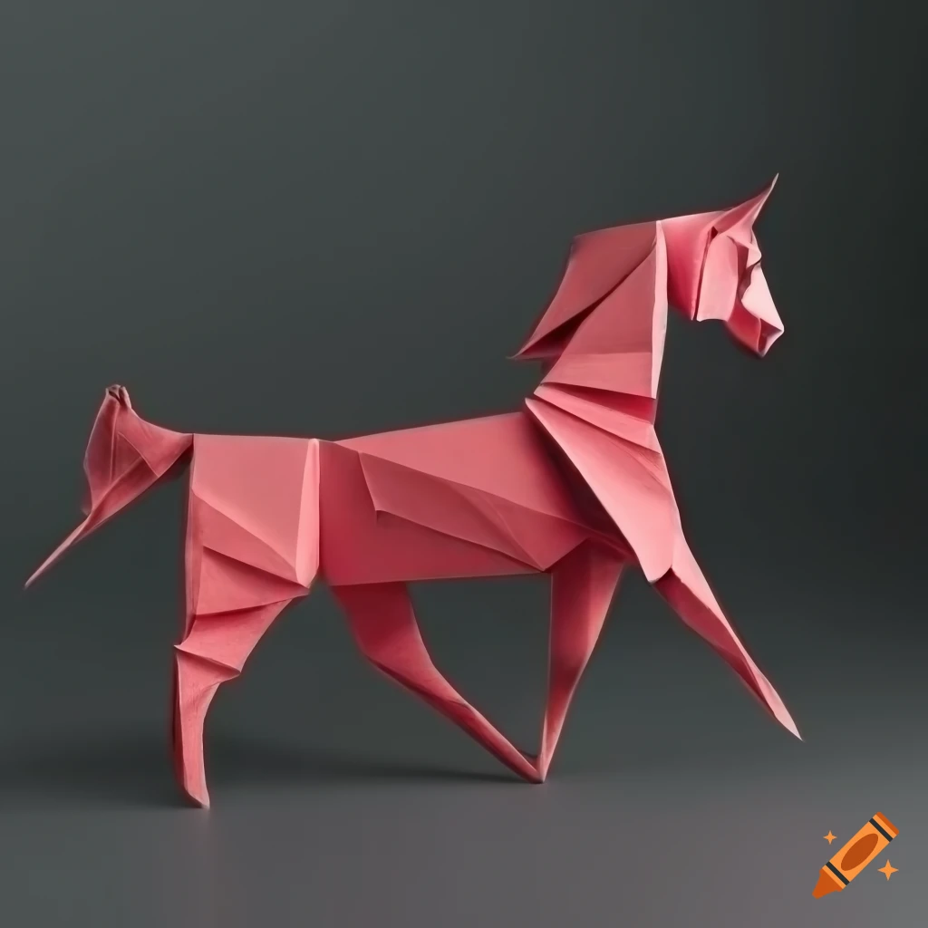 Origami high poly Straight Egyptian Arabian horse in black paper