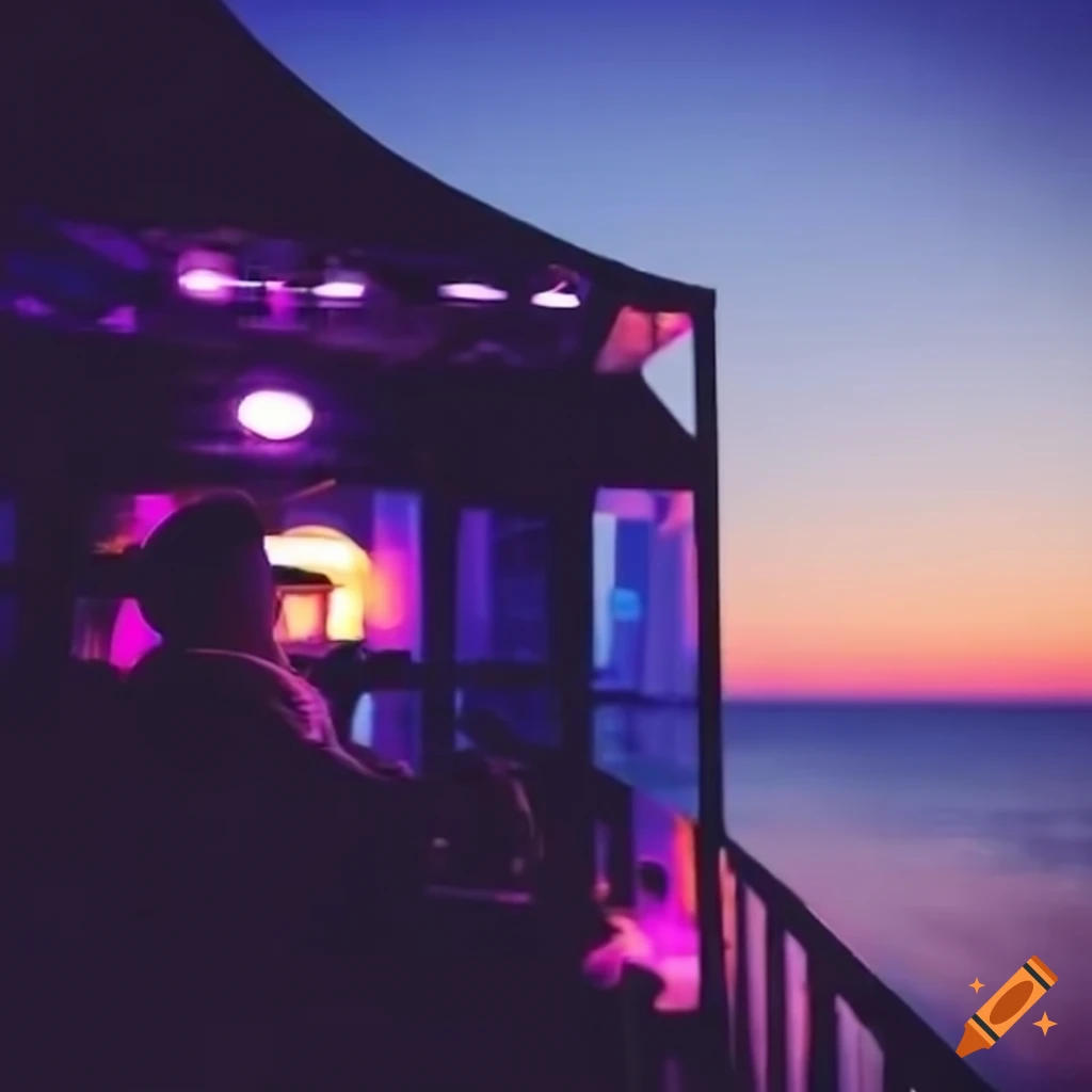 View of DJ booth on coastline from a beach house balcony