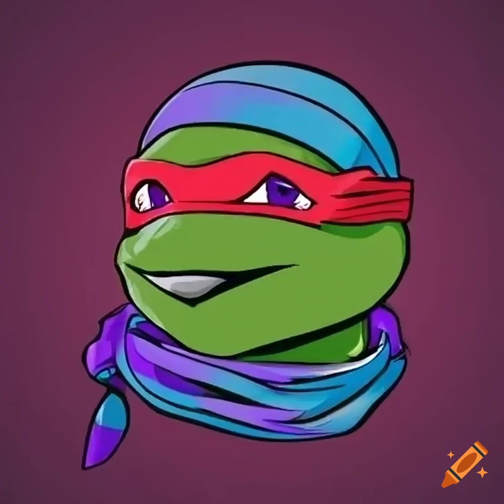 Logo design featuring ninja turtle in blue, red, purple, and orange
