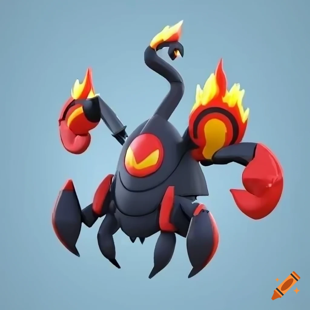 Water and fire type scorpion lobster pokemon in 3d style on Craiyon