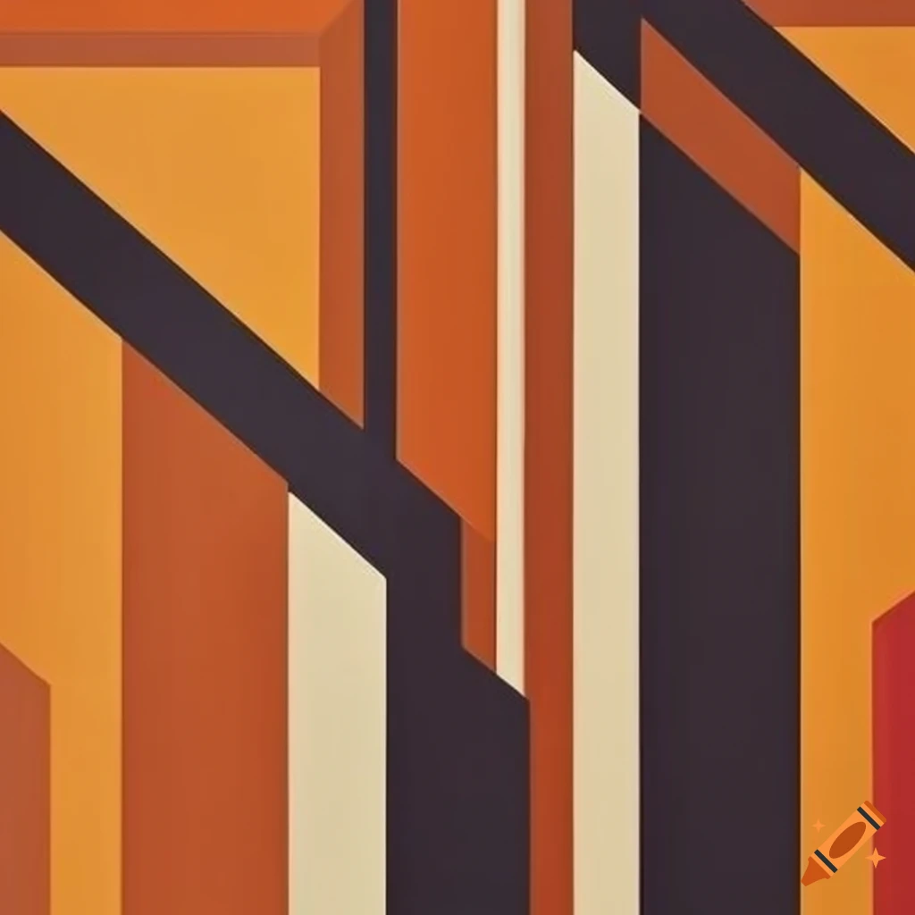 Vibrant and intricate streamline moderne mural in orange and tan colors ...