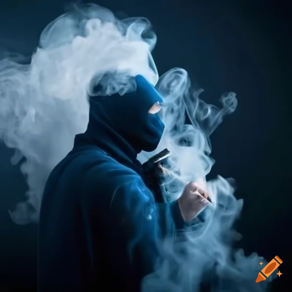 Ninja surrounded by smoke holding a vape pen