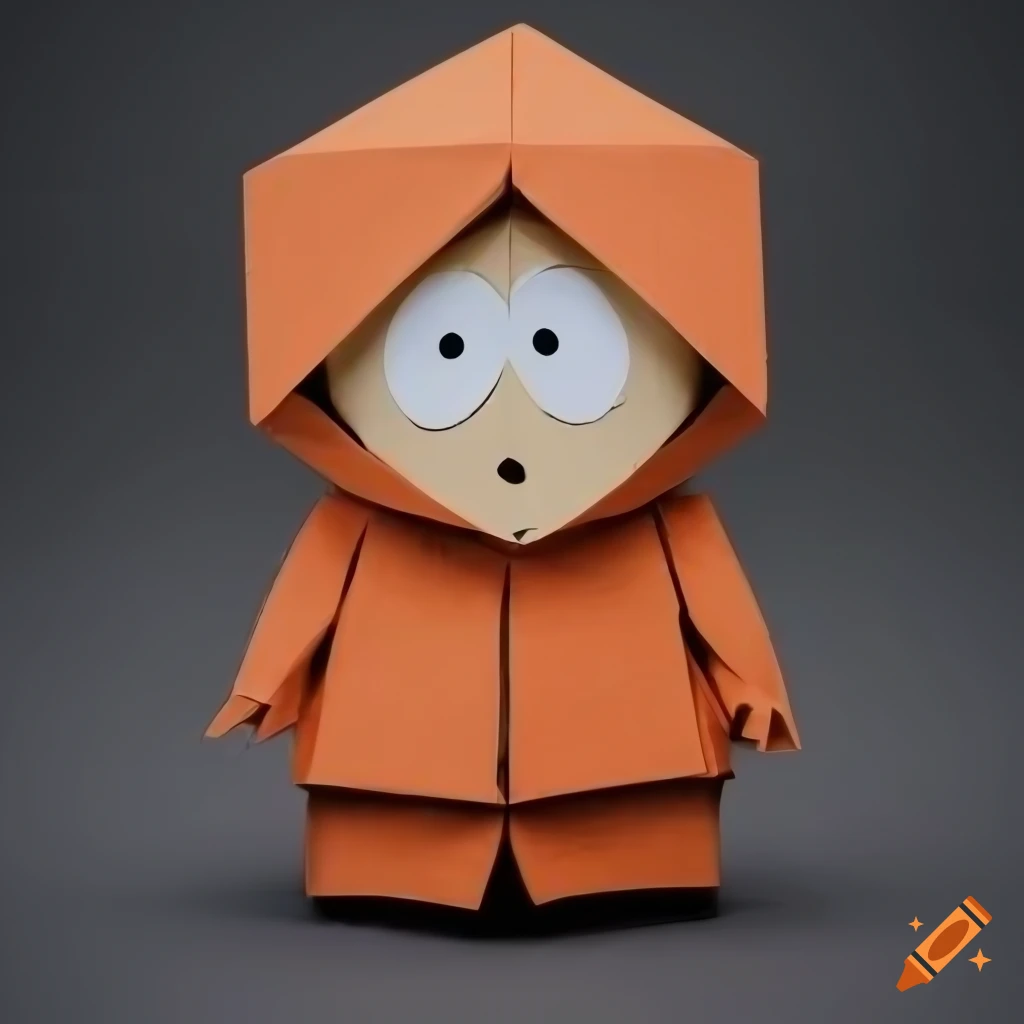 Origami high poly Kenny McCormick from South Park on a wood grain matte background