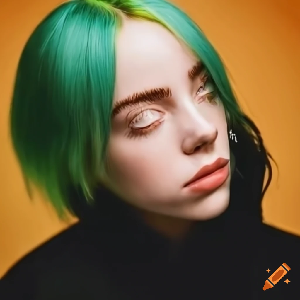 Billie Eilish with blonde hair and black clothes in van Gogh style
