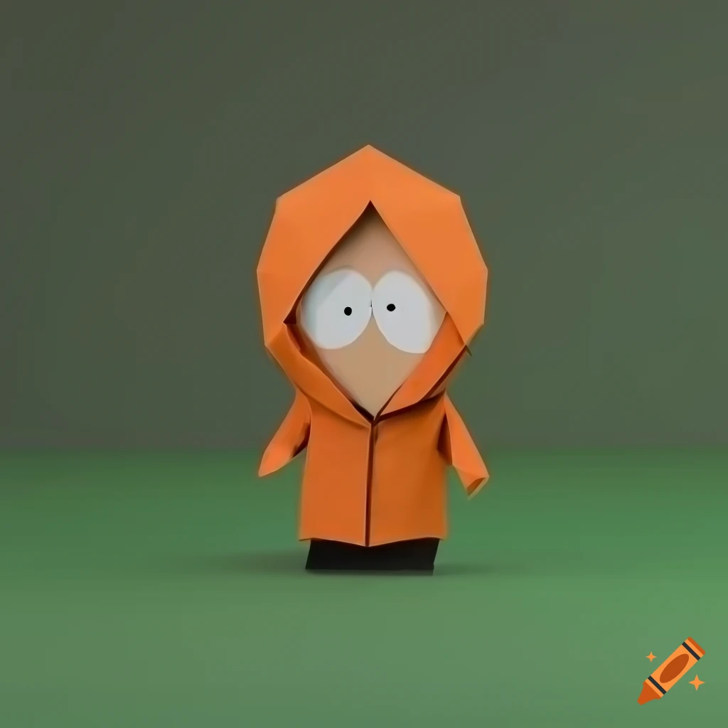 High poly origami Kenny McCormick from South Park on a matte wood background