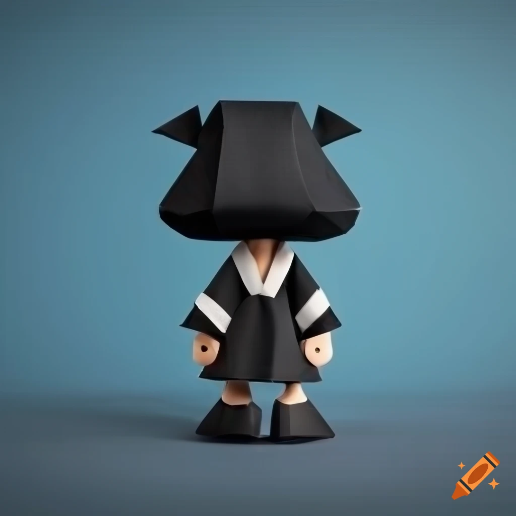 Origami high poly Mafalda on a black and grey matte blue background