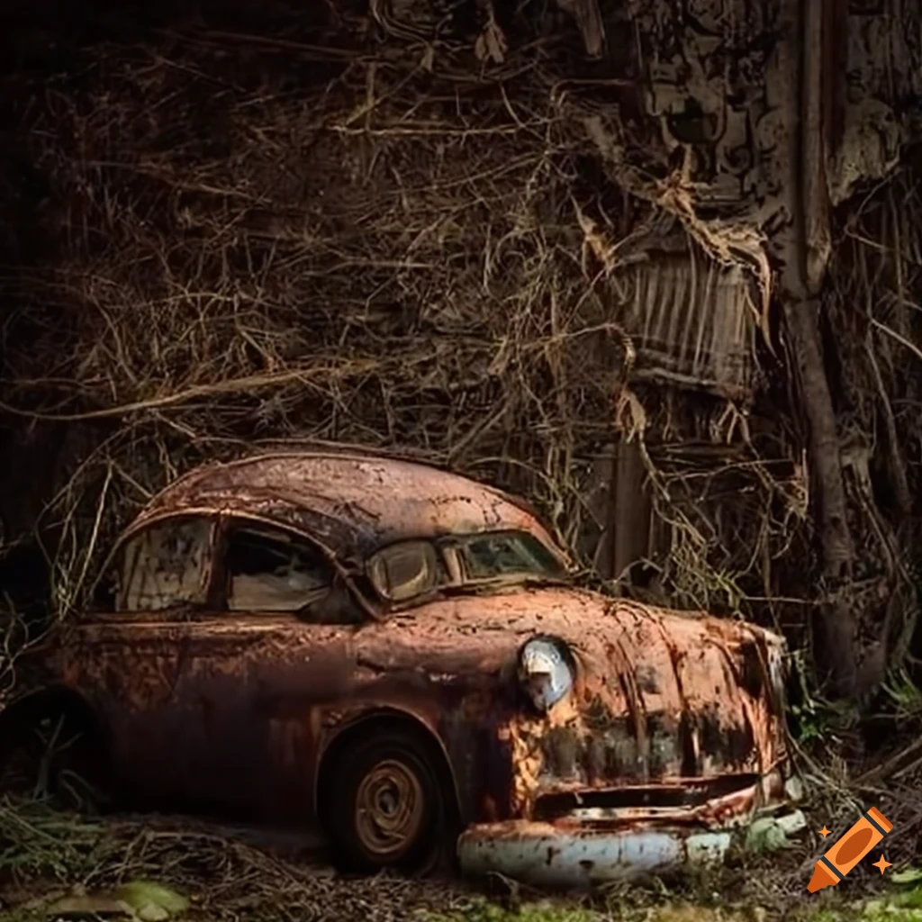 Junkyard filled with rusted and wrecked vehicles