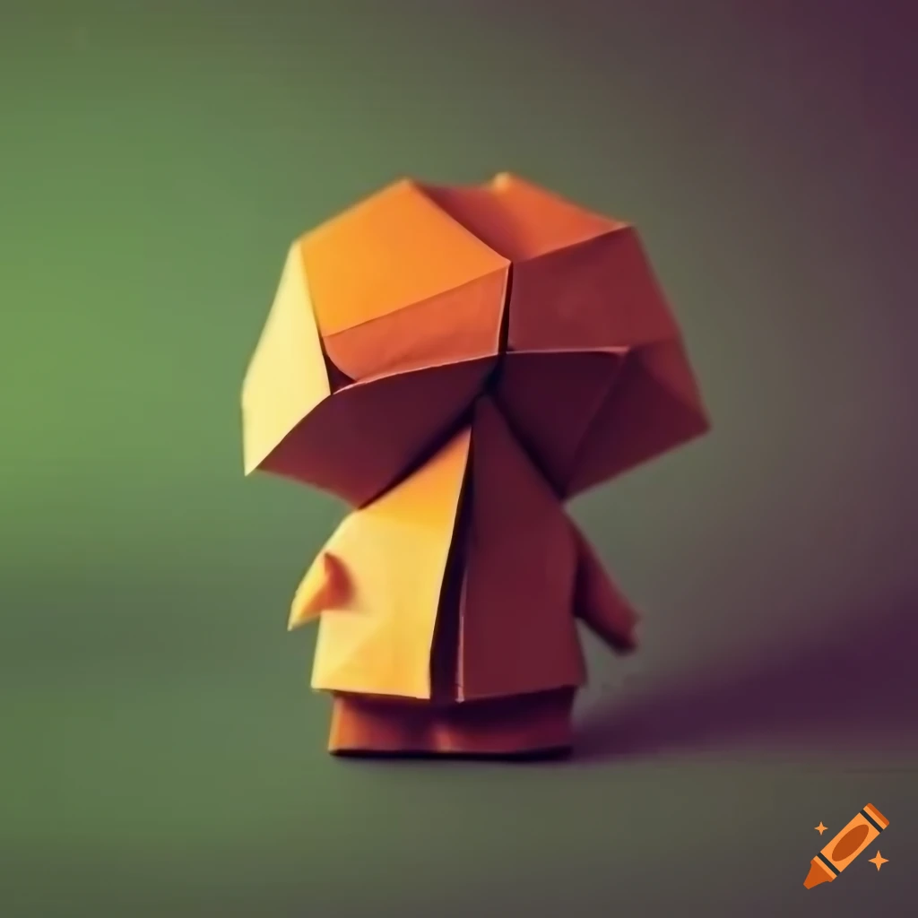 Origami high poly Kenny McCormick from South Park on matte wood background