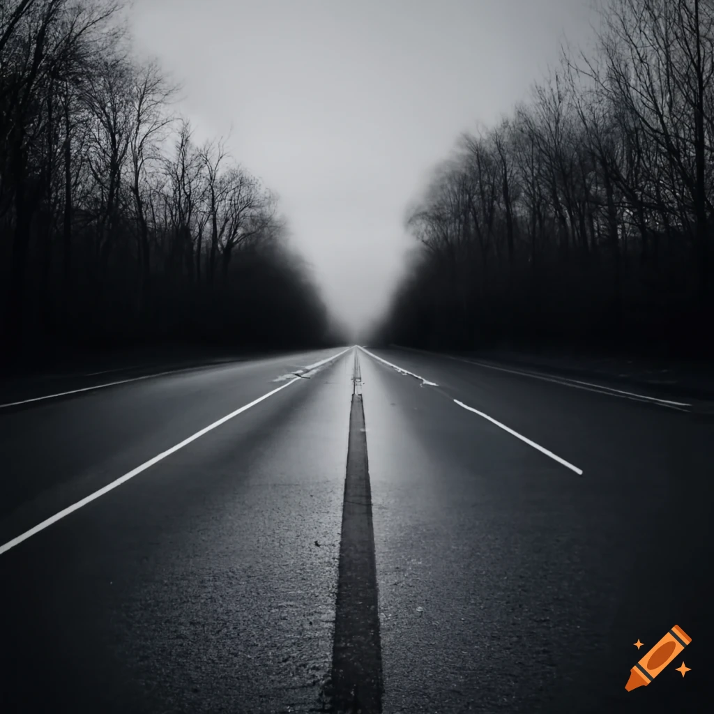 Two roads merging in the distance under an overcast sky