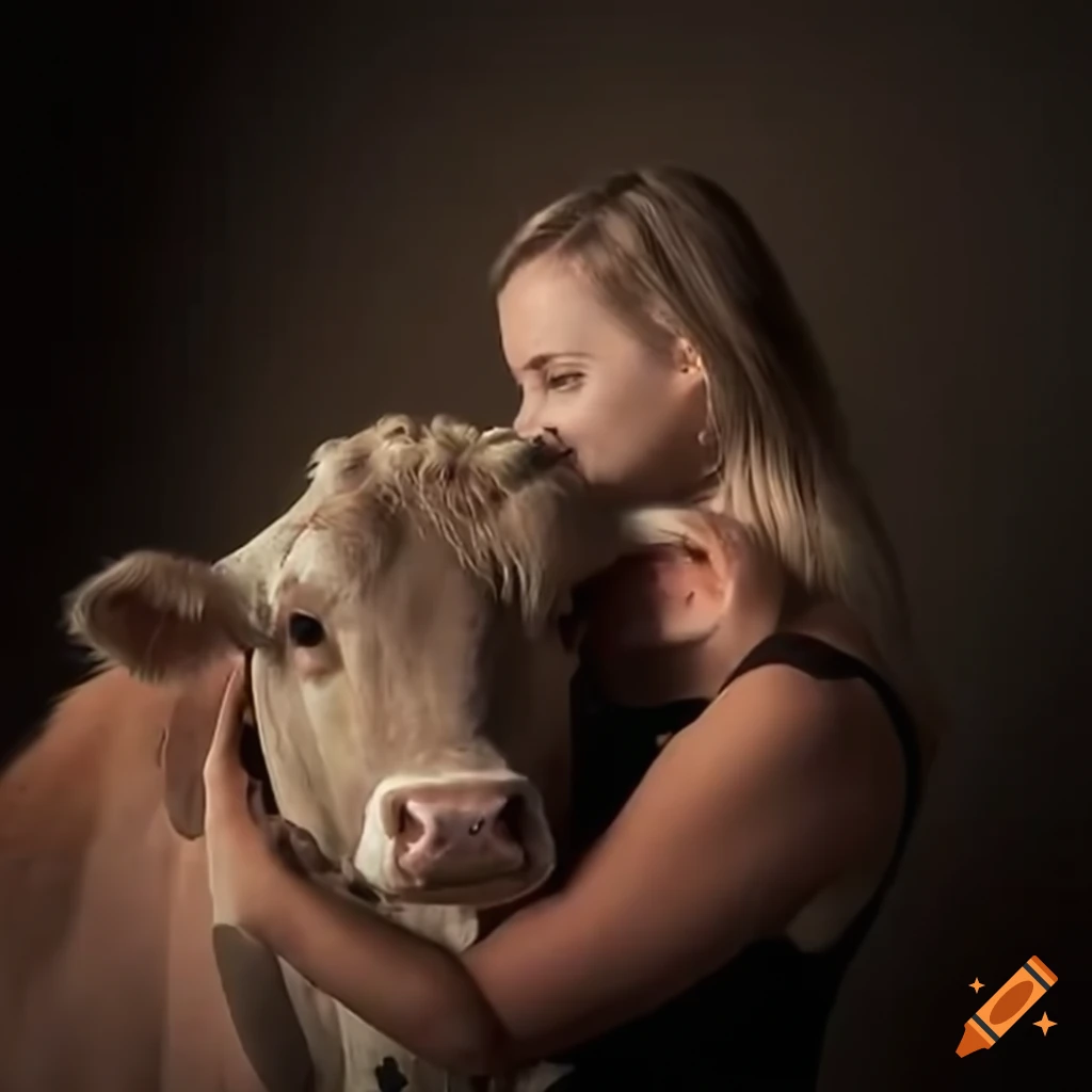 Woman embracing a cow